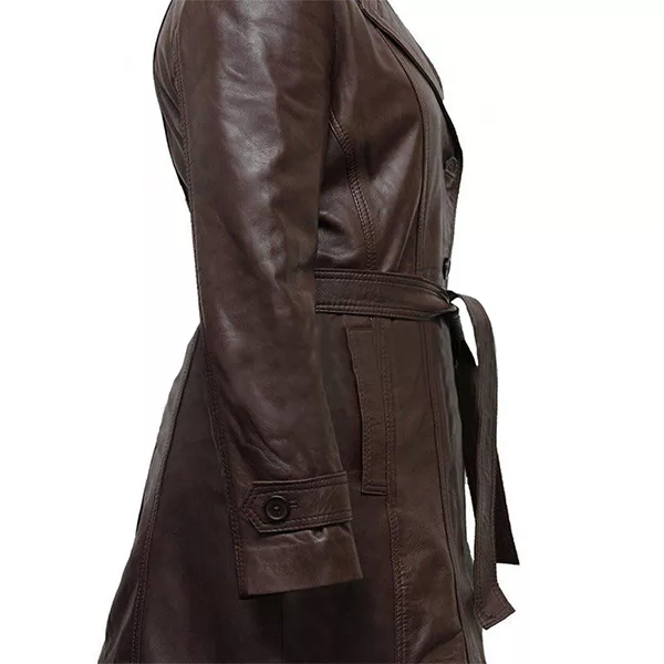 Vintage Long Length Belted Women's Sheepskin Brown Leather Coat Vintage Long Length Belted Women's Sheepskin Brown Leather Coat