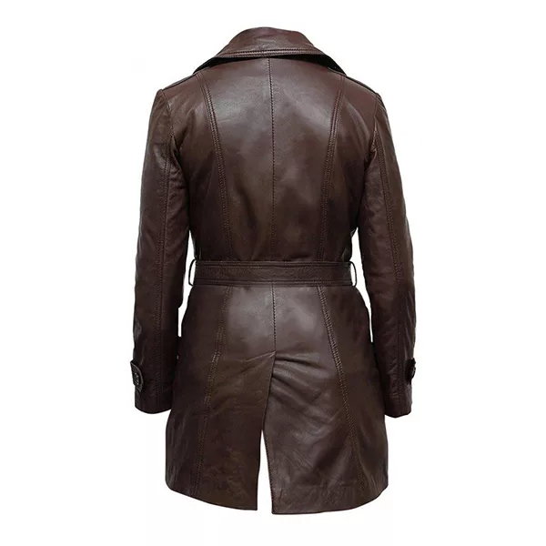 Vintage Long Length Belted Women's Brown Leather Coat Vintage Long Length Belted Women's Brown Leather Coat