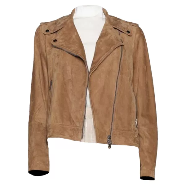 Women Asymmetrical Collar Suede Moto Jacket Women Asymmetrical Collar Suede Moto Jacket