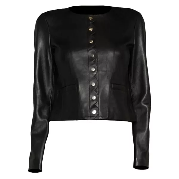 leather-black-scallop-edge-blazer-for-women Womens Scallop Edge Black Jacket