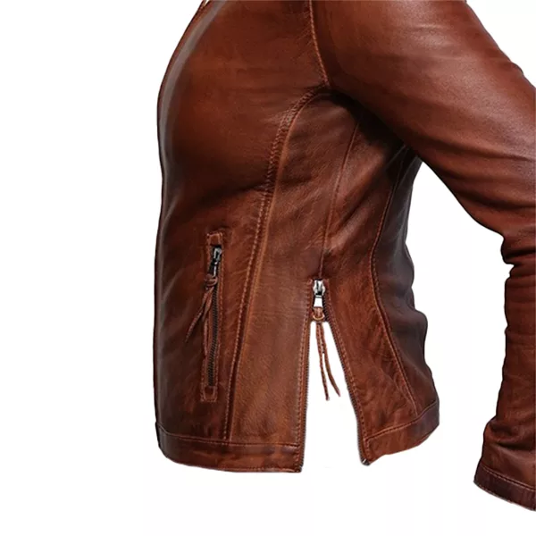 Women Casual Zipper Brown Leather Jacket Women Casual Zipper Brown Leather Jacket