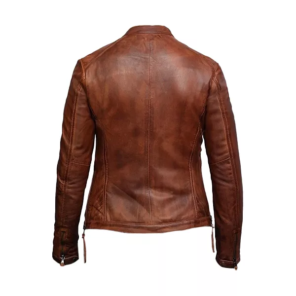 Women Casual Slim Fit Zipper Brown Leather Jacket Women Casual Slim Fit Zipper Brown Leather Jacket