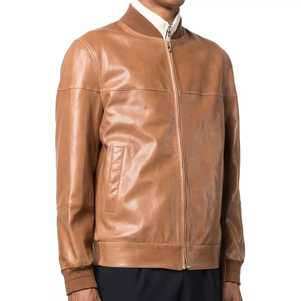 Mens Leather Zipped Bomber Jacket Mens Leather Zipped Bomber Jacket