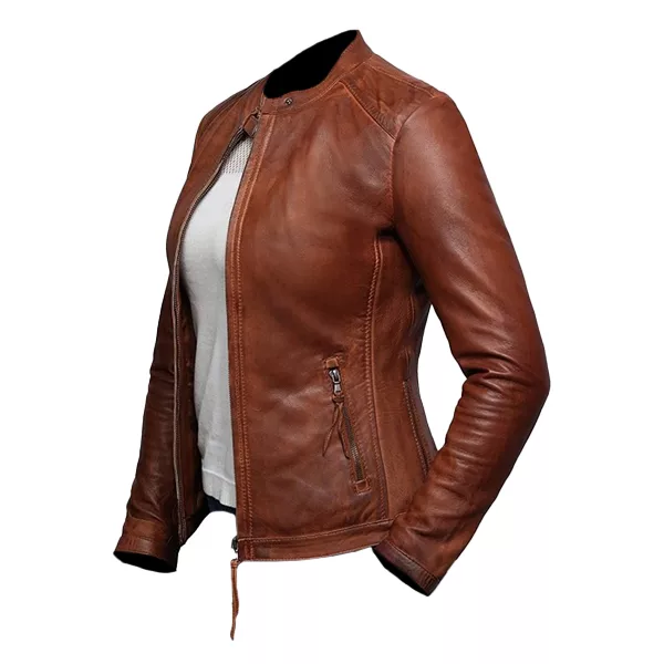 Women Casual Slim Fit Zipper Brown Jacket Women Casual Slim Fit Zipper Brown Jacket