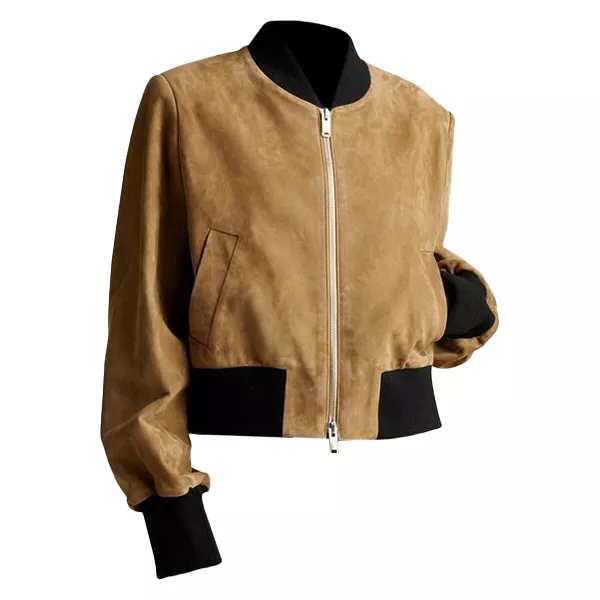 Womens Brown Classic Bomber Jacket Womens Brown Classic Bomber Jacket