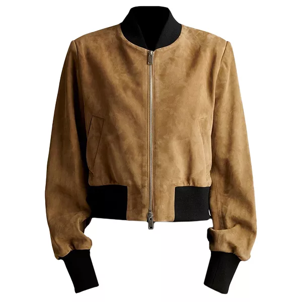 Womens Brown Suede Classic Bomber Jacket Womens Brown Suede Classic Bomber Jacket